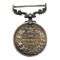 SILVER GEORGE V WORLD WAR ONE MEDAL, INSCRIBED ‘FOR MERITORIOUS SERVICE’ ON THE REVERSE. CLASP