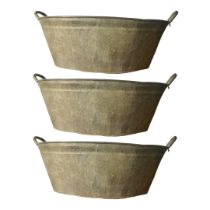 A COLLECTION OF THREE GALVANISED TIN OVAL WASH TUBS With twin handles. (approx 76cm) Condition: good