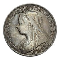A VICTORIAN SILVER FULL CROWN COIN, DATED 1898 With Queen Victoria portrait bust and King George and