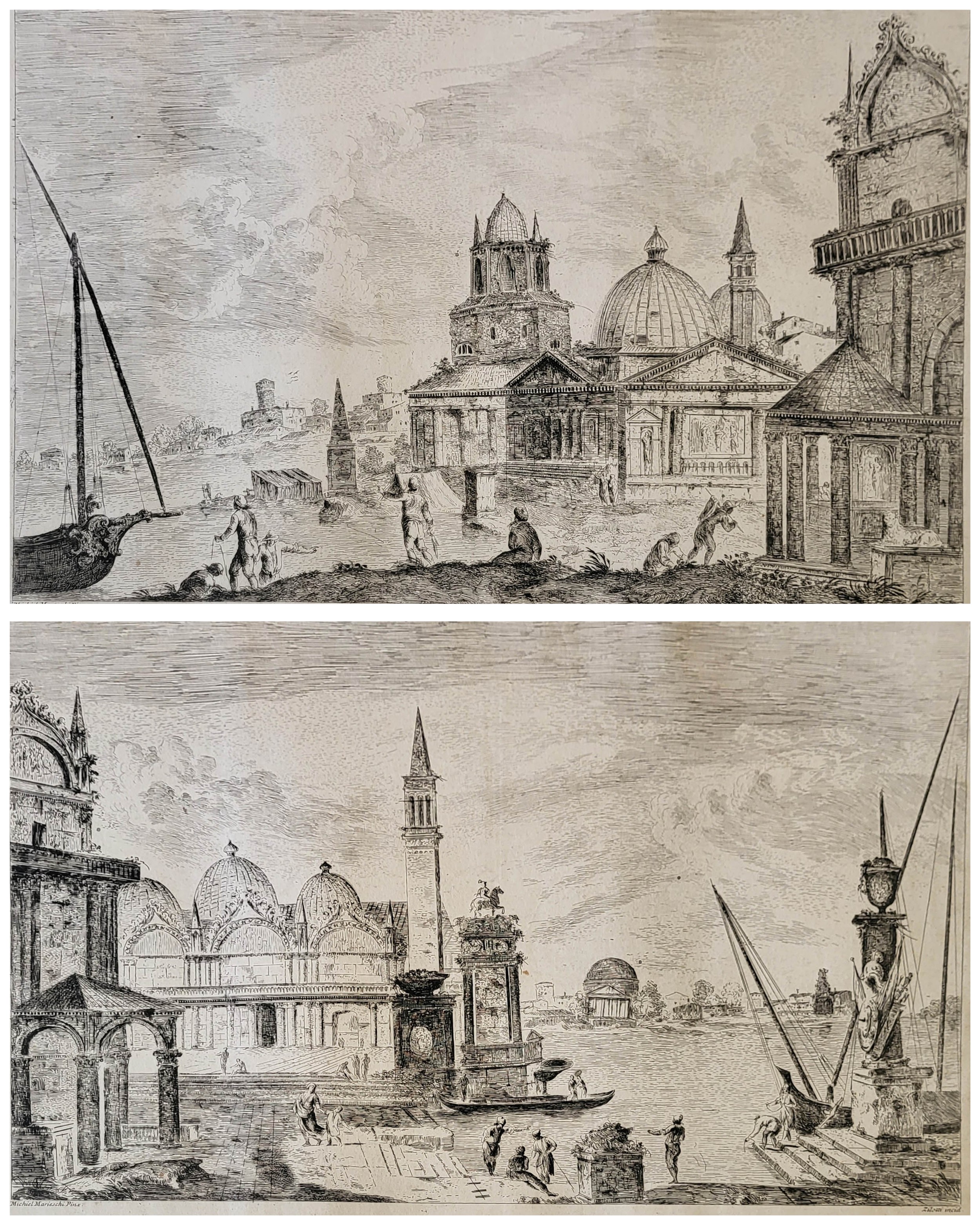 BERNARDO ZILOTTI, 1730 - 1795, AFT MICHIEL MARIESCHI, 1710 - 1743, PAIR OF 18TH CENTURY ETCHINGS