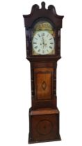 A LATE 18TH/EARLY 19TH CENTURY OAK LONGCASE CLOCK Having a swan neck arched pediment top, arched
