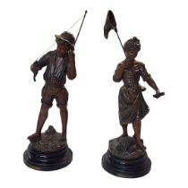 AFTER GEORGES OMERTH, 1895 - 1925, A PAIR OF FRENCH 19TH CENTURY SPELTER FIGURES Titled '