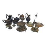 A COLLECTION OF VICTORIAN AND LATER SILVER PLATED WARE To include three hot water jugs,two teapots