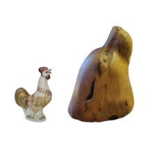 A VINTAGE CONTINENTAL PORCELAIN MODEL OF A ROOSTER Having hand painted decoration, together with a