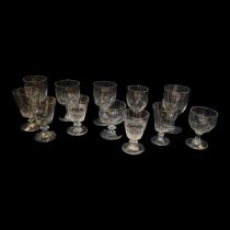 A MIXED COLLECTION OF ENGLISH STOURBRIDGE CRYSTAL GLASS RUMMERS AND WINE GLASSES Set of twelve