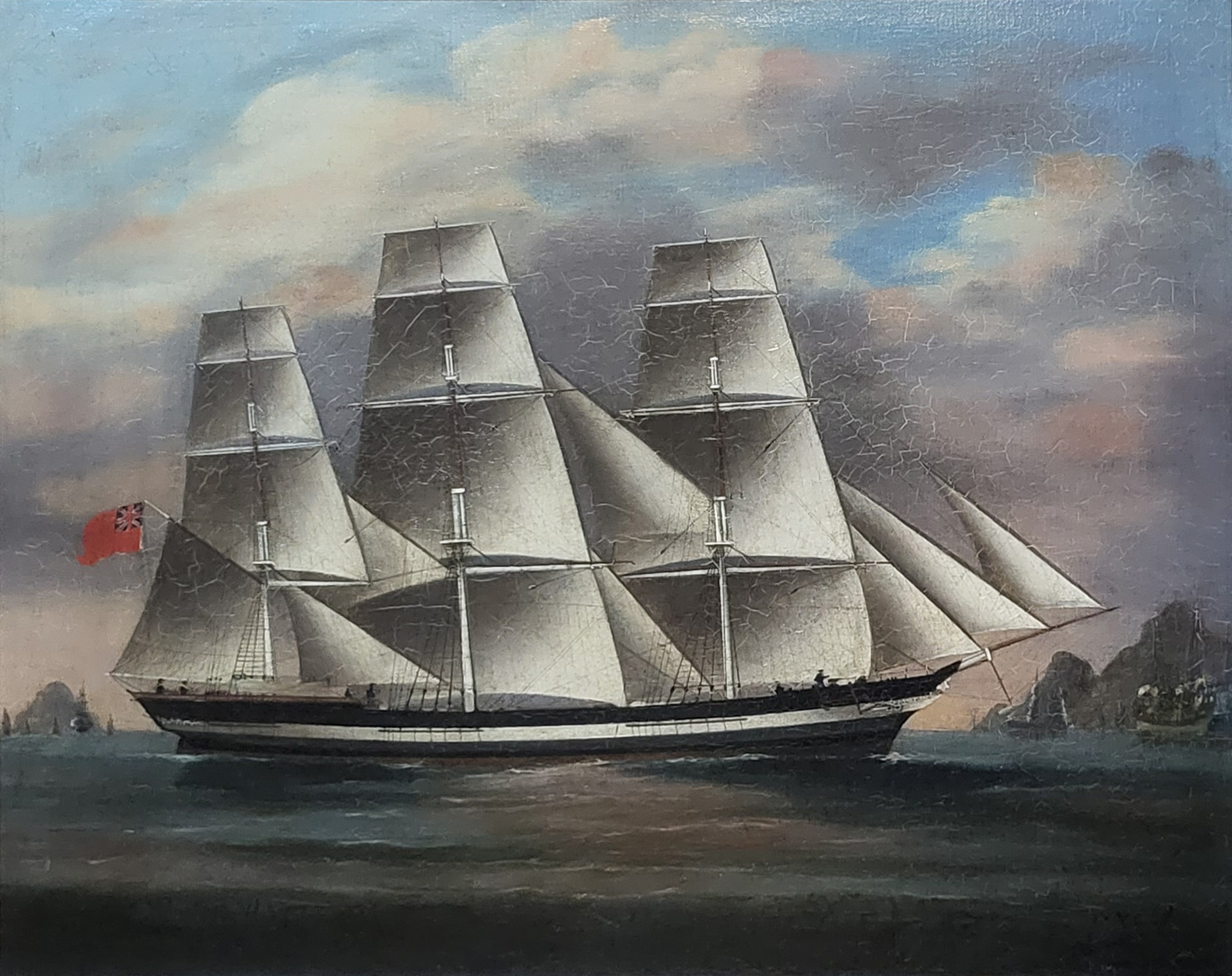 CHEE QUA, A 19TH CENTURY CHINESE SCHOOL OIL ON CANVAS SHIP'S PORTRAIT Titled 'Shipping off The