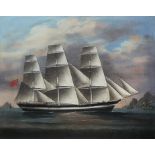 CHEE QUA, A 19TH CENTURY CHINESE SCHOOL OIL ON CANVAS SHIP'S PORTRAIT Titled 'Shipping off The