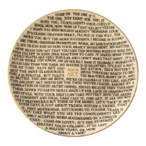 SIR GRAYSON PERRY, BN 1960, A '100% ART' PORCELAIN WORD PLATE Transfer printed with gilt edge and '