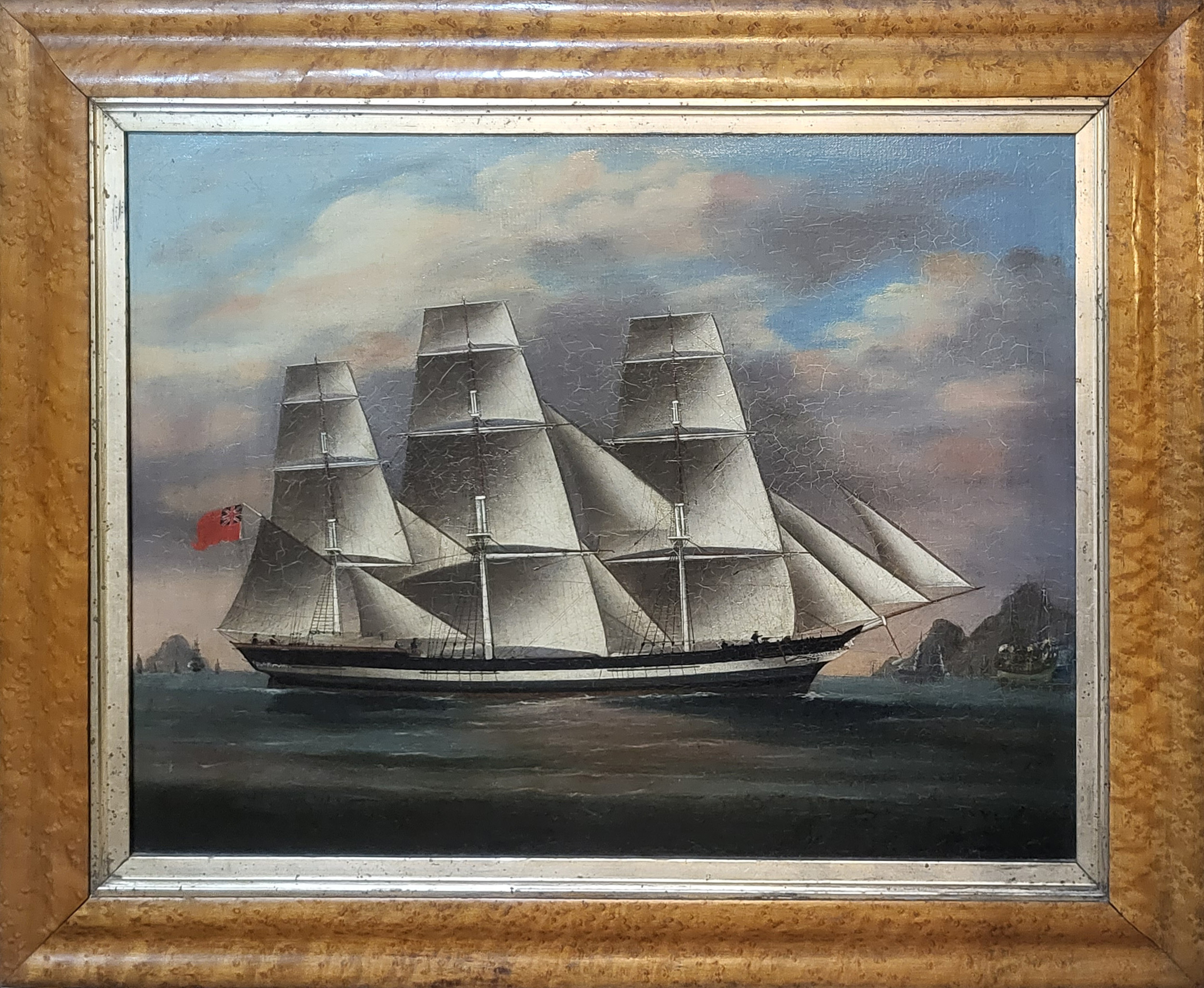 CHEE QUA, A 19TH CENTURY CHINESE SCHOOL OIL ON CANVAS SHIP'S PORTRAIT Titled 'Shipping off The - Image 2 of 7