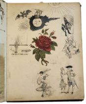 A 19TH CENTURY SCRAPBOOK AFTER JOHN TENNIEL, 1820 - 1914, & PHIZ, 26 LEAVES OF PEN, INK AND PENCIL