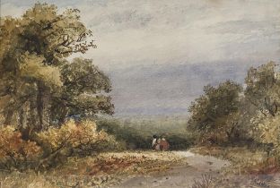 JAMES PRICE, AN ENGLISH VICTORIAN SCHOOL WATERCOLOUR Panoramic view, misty hill, signed bottom right