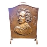 AN EARLY 20TH CENTURY COPPER AND IRON FIRE SCREEN With relief portrait of Sir Anthony Vandick (