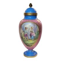 A 19TH CENTURY PARIS HARD PASTE PORCELAIN GLOBULAR VASE AND COVER Enamelled with a pastoral scene