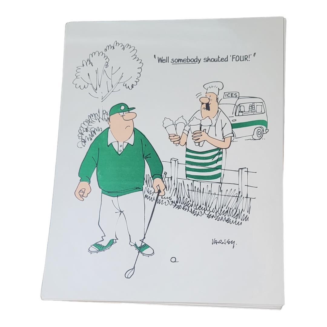 VARNEY, A COLLECTION OF VINTAGE 'GOLF CARTOON 'COLOURED PRINTS Various cartoons in green palette. (