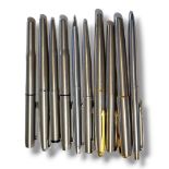 PARKER, A COLLECTION OF TEN VINTAGE FOUNTAIN AND BALLPOINT PENS Steel cases. Condition: good
