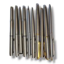 PARKER, A COLLECTION OF TEN VINTAGE FOUNTAIN AND BALLPOINT PENS Steel cases. Condition: good