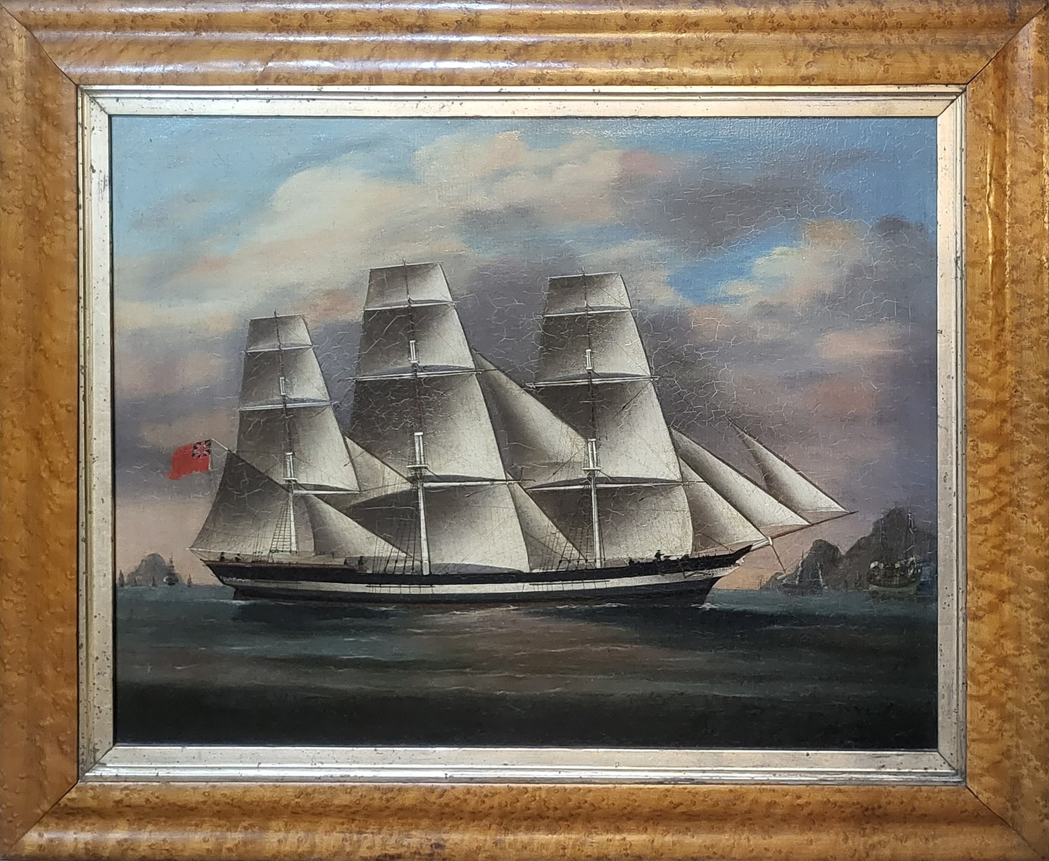 CHEE QUA, A 19TH CENTURY CHINESE SCHOOL OIL ON CANVAS SHIP'S PORTRAIT Titled 'Shipping off The - Image 3 of 7