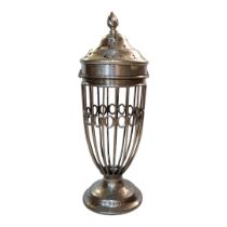 A VICTORIAN SILVER SUGAR CASTER Having a pierced domed top and pierced wire work frame, hallmarked