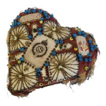 A WWI BRITISH ARMY SERVICE CORPS 'SWEETHEART' CUSHION Hand stitched with applied beadwork and silk