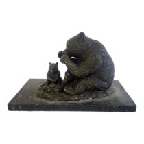 A CAST BRONZE GROUP, MOTHER BEAR AND CUBS On a black marble base. (w 30cm x d 17cm x h 19cm)