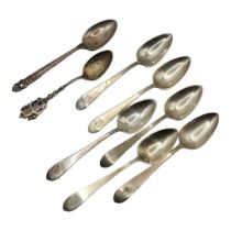 A SET OF SIX VINTAGE STERLING SILVER GRAPEFRUIT SPOONS Plain form, with engraved initials and year