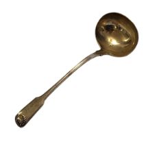 A LARGE GEORGIAN SILVER SOUP LADLE Thread and shell pattern, hallmarked George Piercey, London,