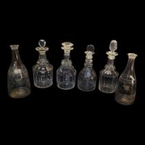 A FINE SELECTION OF SIX VARIOUS ANTIQUE 18TH/EARLY 19TH CENTURY STOURBRIDGE CRYSTAL DECANTERS AND