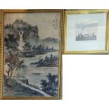 A 20TH CHINESE WATERCOLOUR ON FABRIC, MOUNTAIN VIEW With rowing boats, signed upper right, bearing