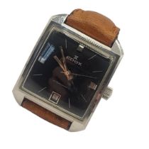 EDOX, A VINTAGE 'HYDROMATIC' STAINLESS STEEL GENT’S WRISTWATCH Square black tone dial with