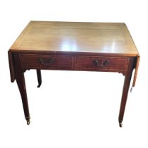 A GEORGE III PERIOD SOLID MAHOGANY SOFA TABLE With two real and two false drawers, on square legs