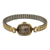 OMEGA, A VINTAGE 18CT GOLD LADIES’ COCKTAIL WATCH The square silver tone dial with mechanical