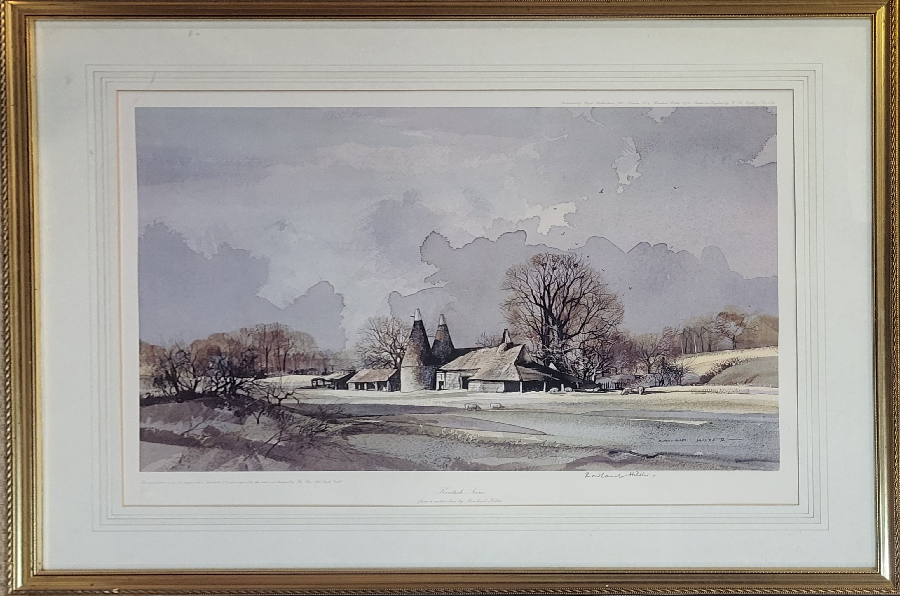 ROWLAND HILDER, FOUR SIGNED COLOURED LANDSCAPE PRINTS Mounted, framed and glazed. (83cm x 66cm) - Image 5 of 10