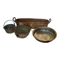 A LARGE VICTORIAN TWIN HANDLED COPPER KITCHEN PAN/FISH KETTLE A copper kitchen drainer, a