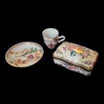 A CHINESE 18TH CENTURY HARD PASTE PORCELAIN FAMILLE ROSE PORCELAIN EXPORT CUP AND SAUCER Painted