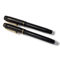 MENTMORE, A VINTAGE FOUNTAIN PEN Having gold plated mounts and textured black case, together with
