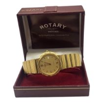 ROTARY, A VINTAGE GOLD PLATED GENT’S WRISTWATCH Slim form with integral gold plated strap, in a