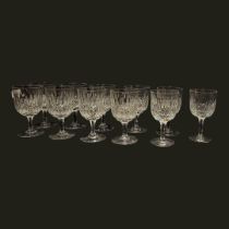 WEBB, A SET OF ELEVEN LARGE 'NORMANDY' LEAD CRYSTAL WINE GLASSES Having cut decoration and acid