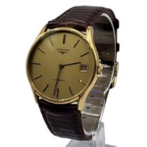 LONGINES, A VINTAGE GOLD PLATED GENT’S WRISTWATCH Gold tone dial with calendar window and