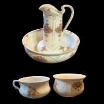 AN EDWARDIAN CROWN DEVON FIELDINGS JUG AND BASIN SET Three piece comprising a large jug, basin and