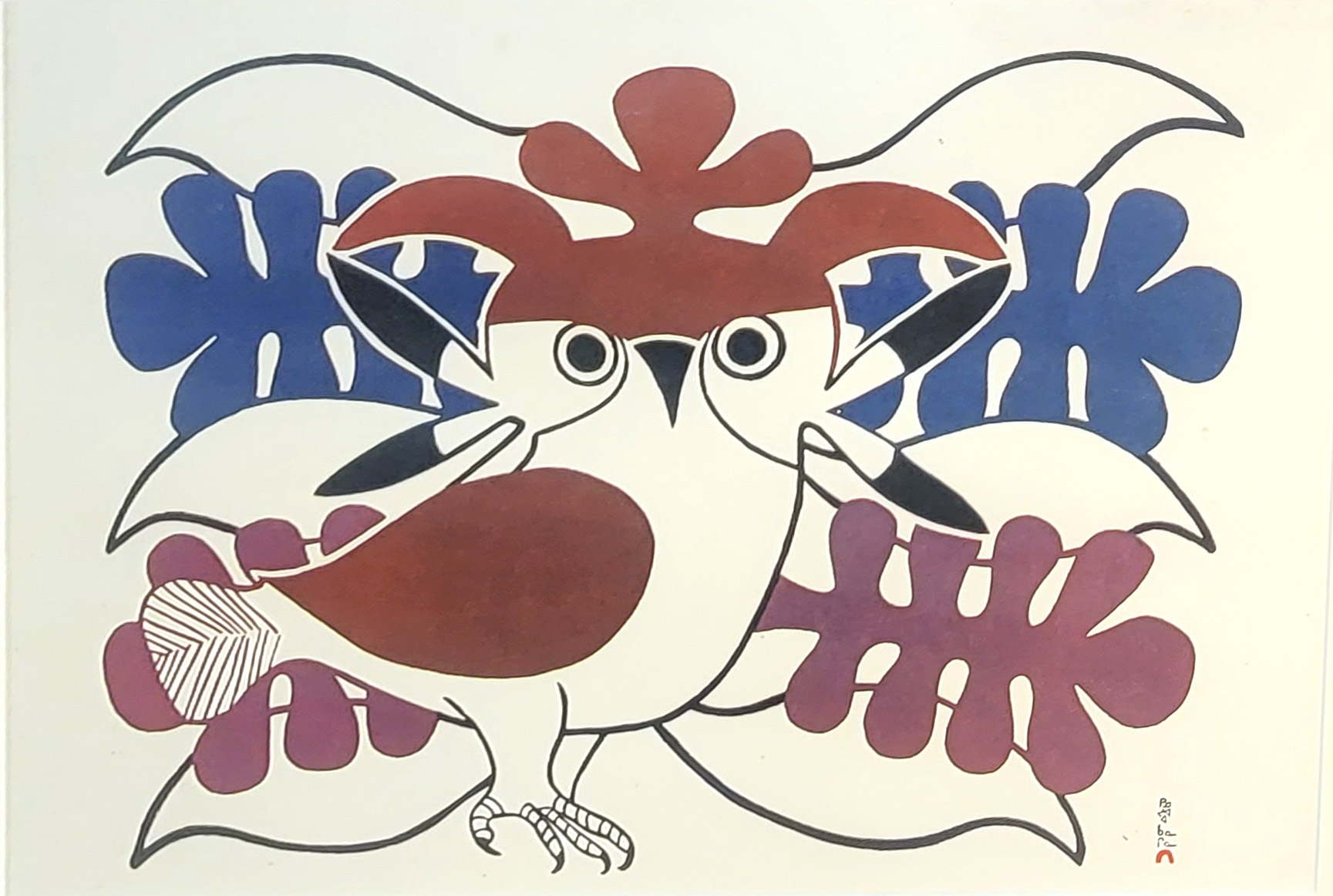 KENOJUAK ASHEVAK, 1927 - 2013, INUIT, CANADIAN, COLOURED PRINT (stone cut), titled ‘Sentinel Owl’,
