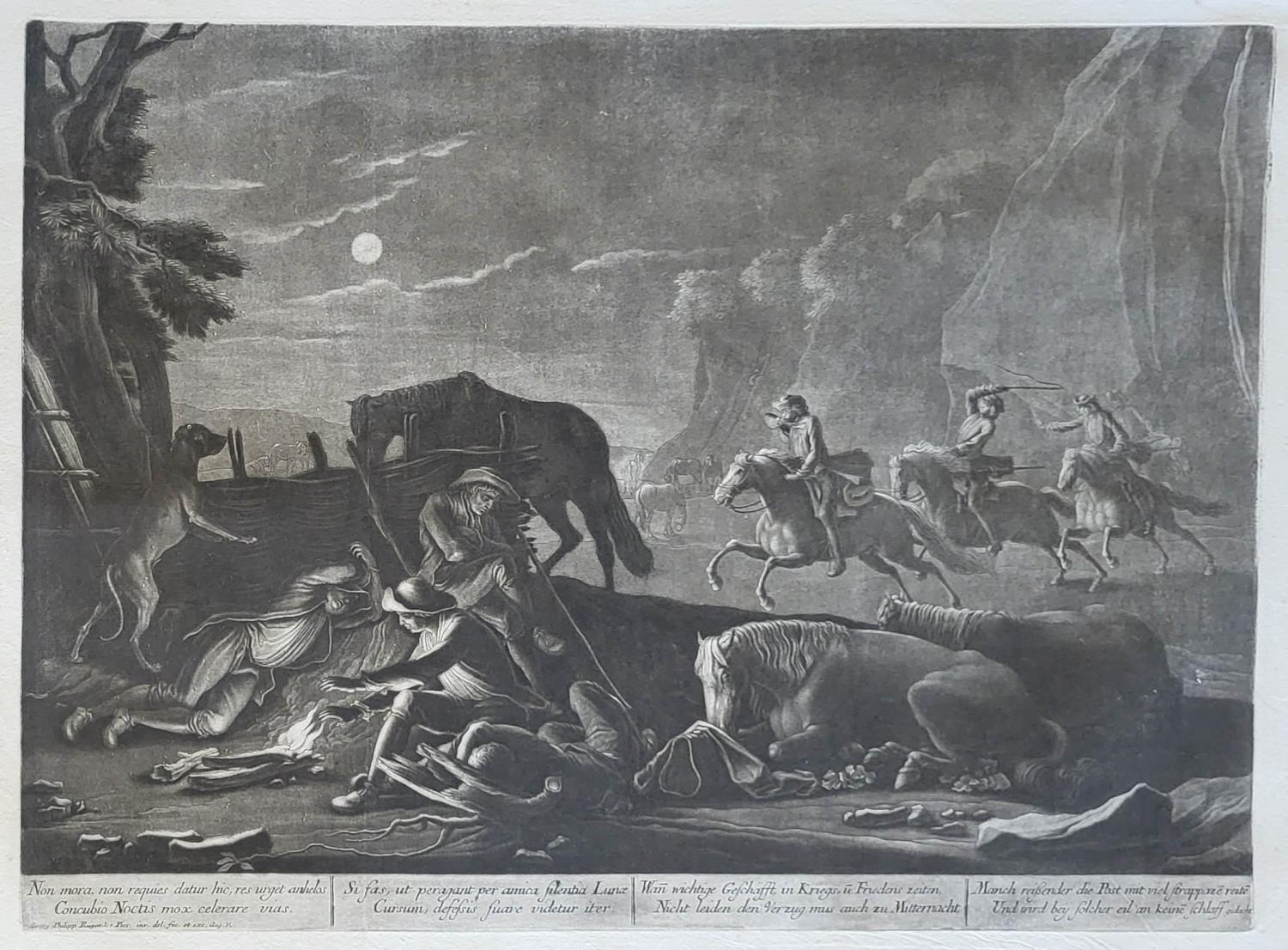 GEORG PHILIPP RUGENDAS I, 1666 - 1742, C1705/1710, MEZZOTINT ON LAID PAPER Horse/battle scenes, pair - Image 2 of 3