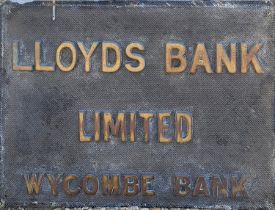 ‘LLOYDS BANK LIMITED, WYCOMBE BANK’, AN EARLY 20TH CENTURY VINTAGE SOLID BRONZE SIGN/NAMEPLATE,