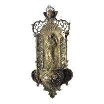 A 19TH CENTURY CONTINENTAL RENAISSANCE STYLE WHITE METAL HOLY WATER WALL POCKET, CIRCA 1880