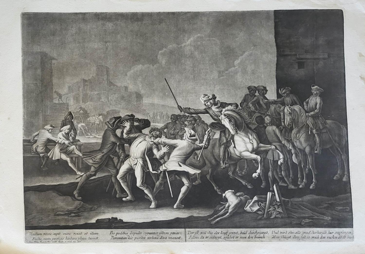 GEORG PHILIPP RUGENDAS I, 1666 - 1742, C1705/1710, MEZZOTINT ON LAID PAPER Horse/battle scenes, pair - Image 2 of 3