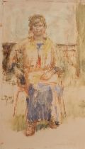 WORMAN SMITH, BRITISH SCHOOL, 1910 - 1996, WATERCOLOUR AND PENCIL TECHNIQUE Study of a seated