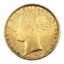 WITHDRAWN A VICTORIAN 22CT GOLD FULL SOVEREIGN COIN, DATED 1886 With young Victoria portrait