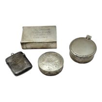 TWO VINTAGE SILVER TRINKET BOXES To include a box with engine turned decoration and gilded interior,