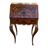 A 19TH CENTURY KINGWOOD, ROSEWOOD MARQUETRY FLORAL INLAID LADIES WRITING BUREAU Small per