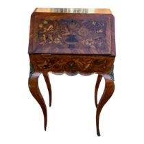 A 19TH CENTURY KINGWOOD, ROSEWOOD MARQUETRY FLORAL INLAID LADIES WRITING BUREAU Small per