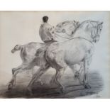 JAMES H. PATERSON, AN EARLY 20TH CENTURY EQUESTRIAN PENCIL SKETCH Two shire horses with rider,